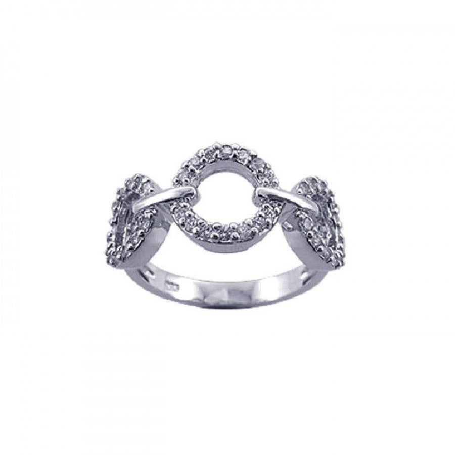 Silver 925 Rhodium Plated CZ 3 Open Circle Ring - STR00602