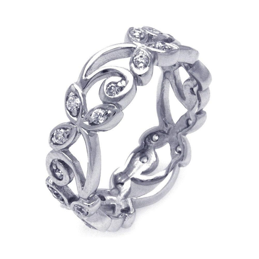 Silver 925 Rhodium Plated CZ Flower Eternity Ring - STR00786